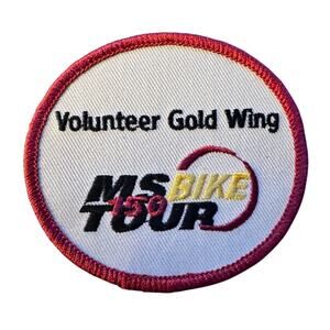 Vintage MS 150 Bike Tour Volunteer Gold Wing Embroidered Patch Texas 3 Inch